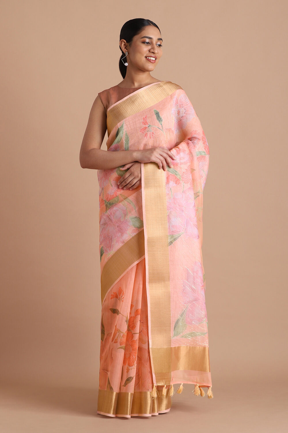 Pink Pure Embroidered Saree image number null