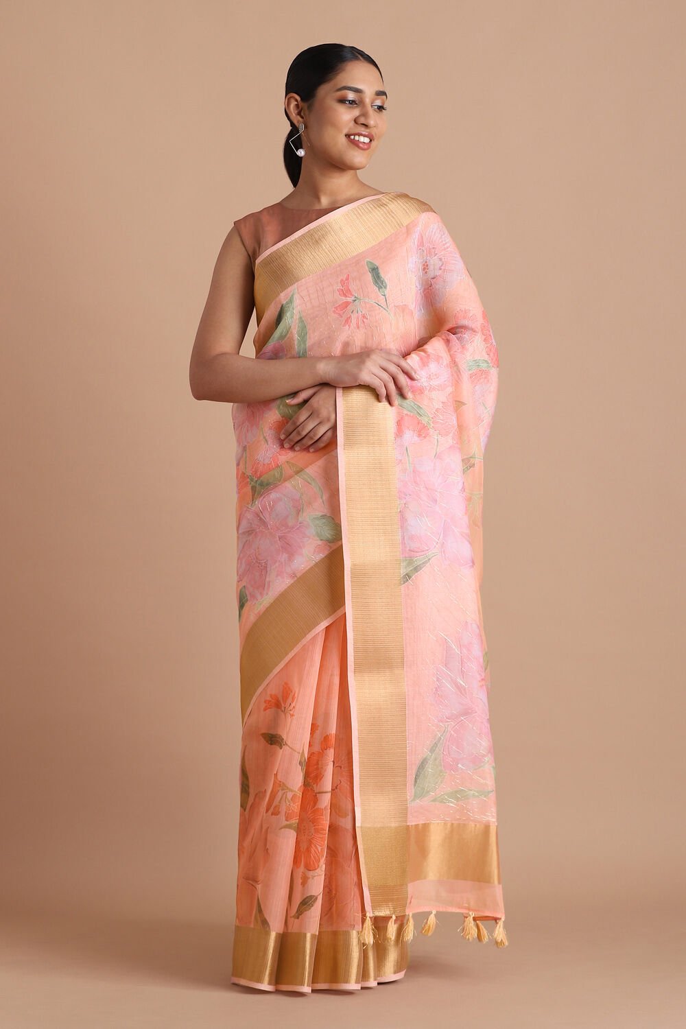 Pink Pure Embroidered Saree image number null