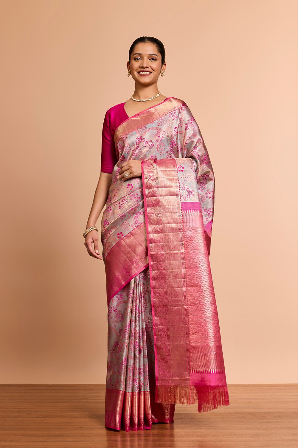 Pink Brocade Kanjeevaram Pure Silk Saree image number null
