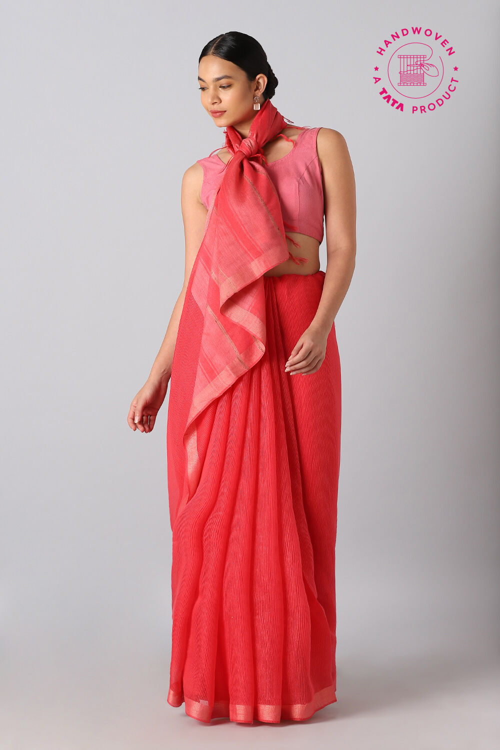 Dark Pink Pure Tussar Silk Bhagalpuri Saree image number null