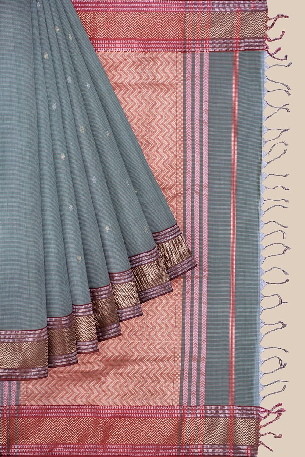 Green Pure Cotton Tissue Maheshwari Saree image number null