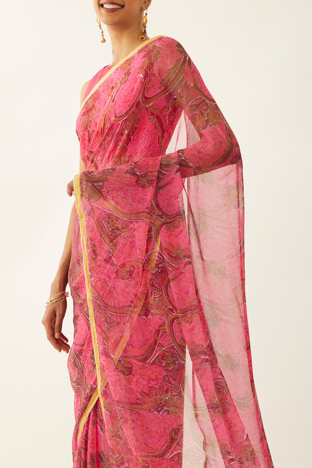 Pink Viscose Chiffon Printed Saree image number null