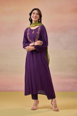 Violet Embroidered Pure Rayon Kurta Set image number