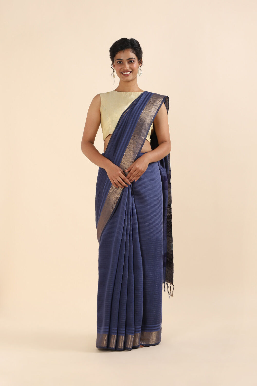 Blue Pure Silk Linen Bhagalpuri Saree image number null