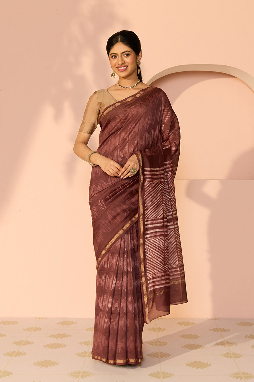 Brown Rajasthan Pure Silk Cotton Tie & Dye Shibori Saree image number null