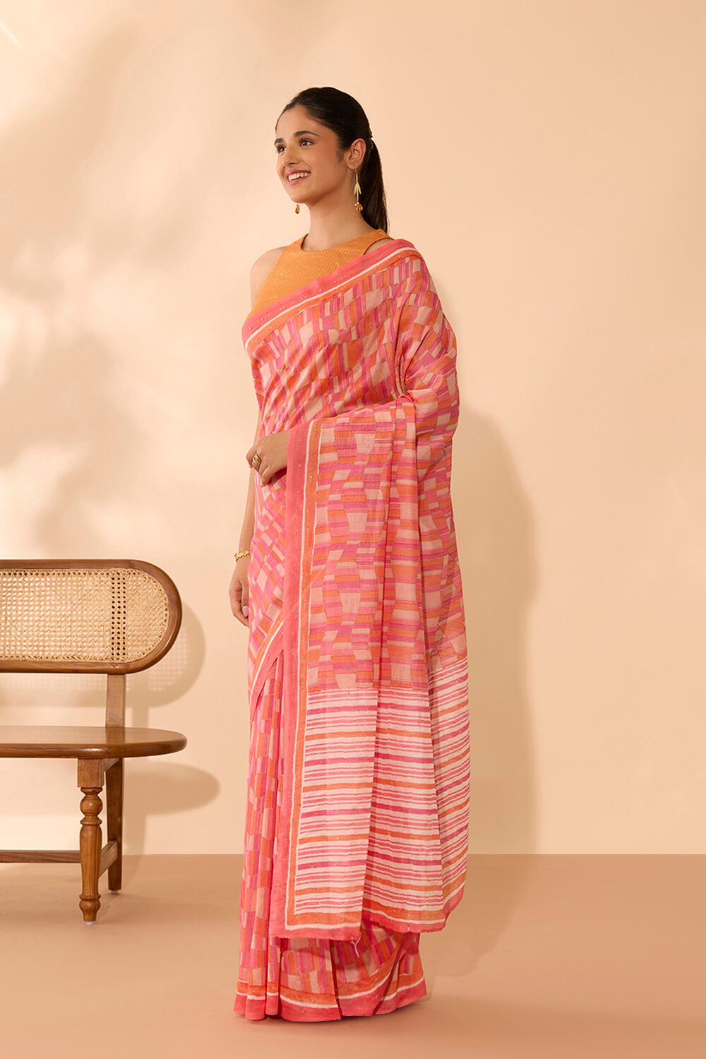 Pink Pure Silk Cotton Mukaish Saree image number null