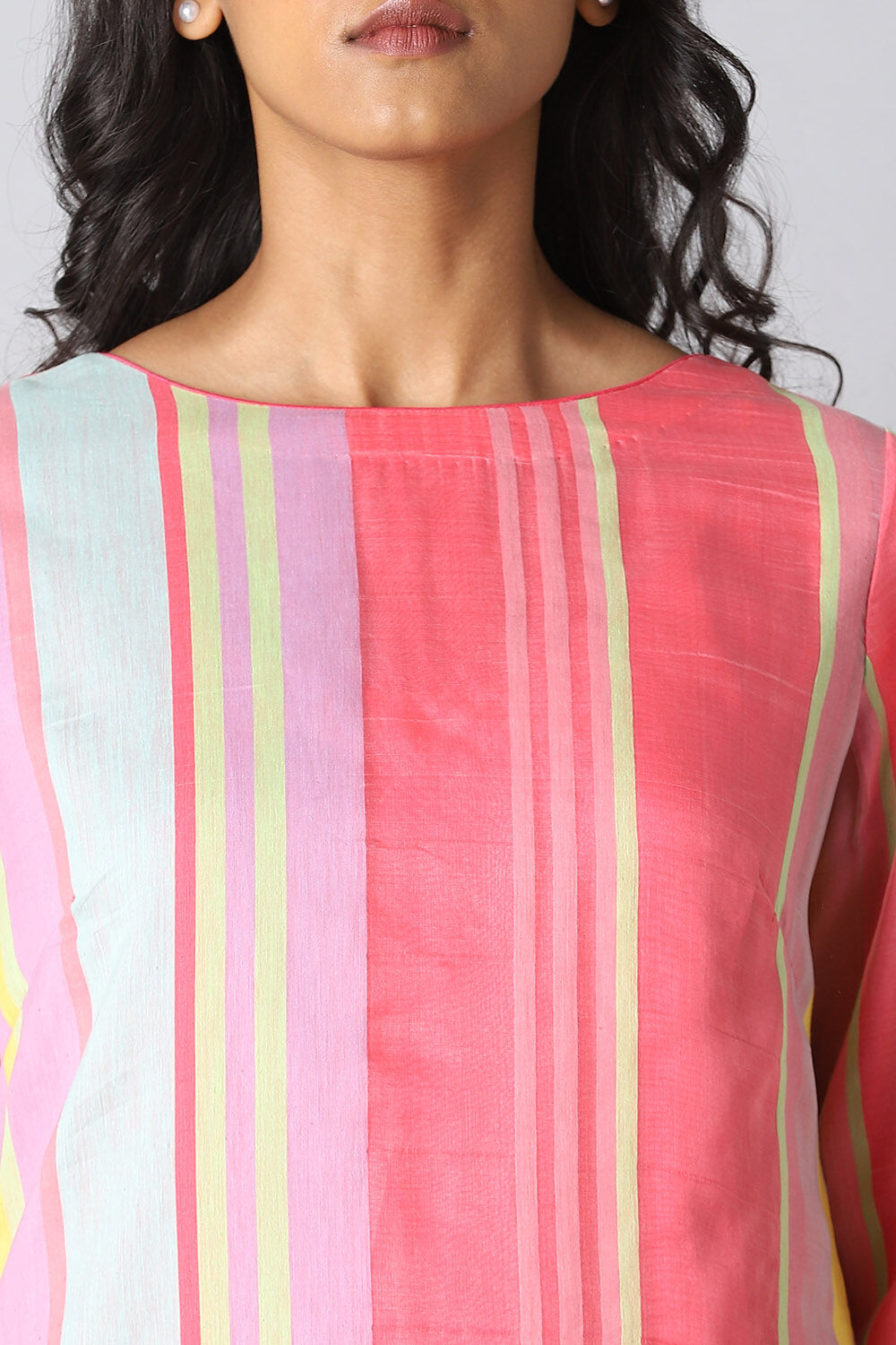 Pink Organza Cotton Woven Kurta Set image number null