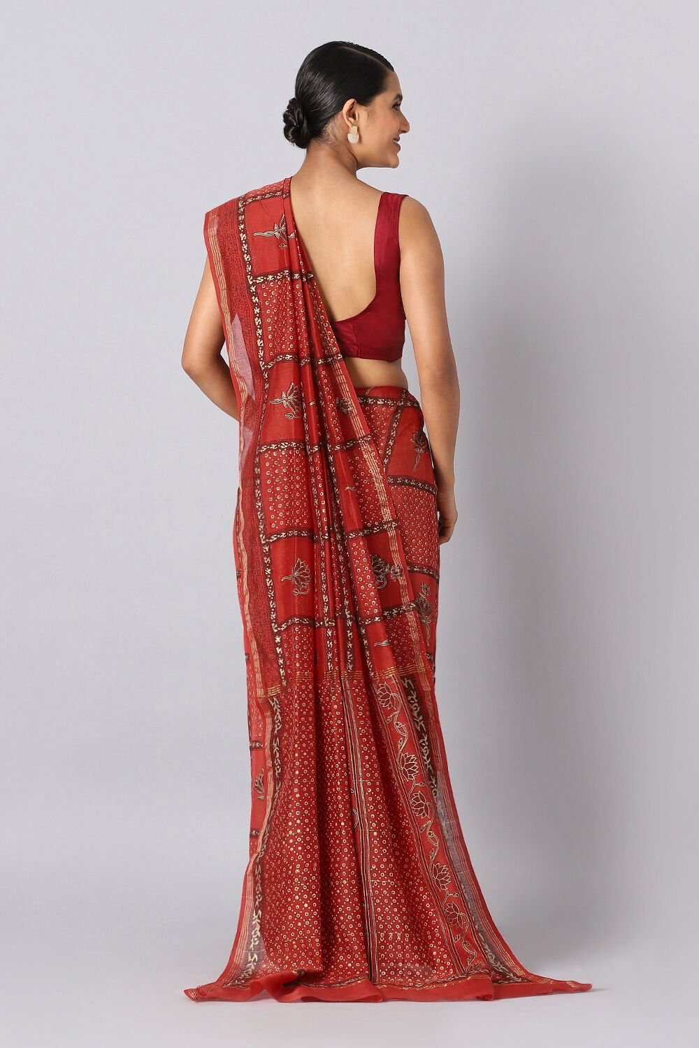 Red Pure Silk Cotton Sanganeri Printed Saree image number null