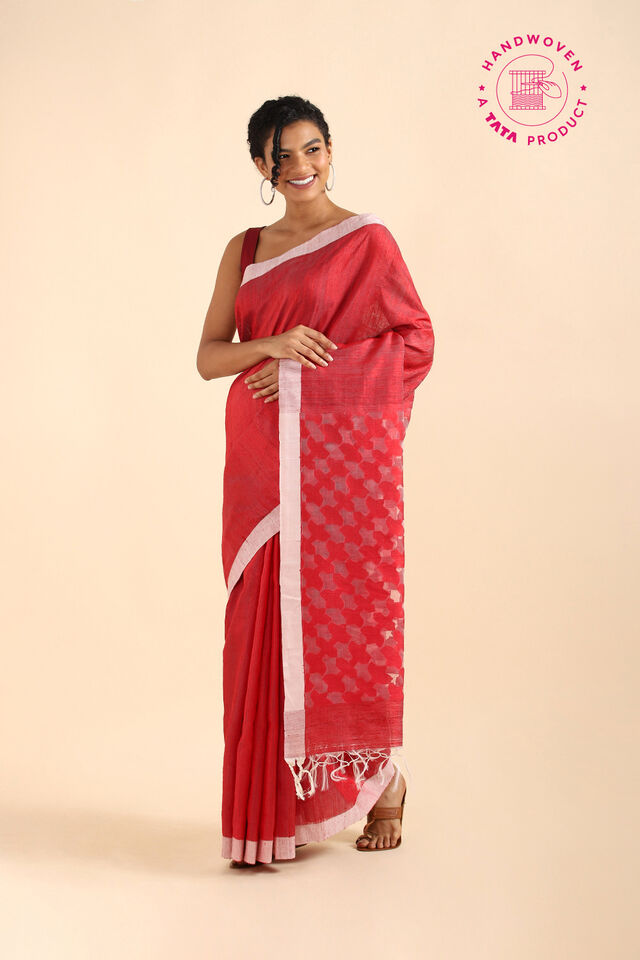 Red Pure Silk Jamdani Saree
