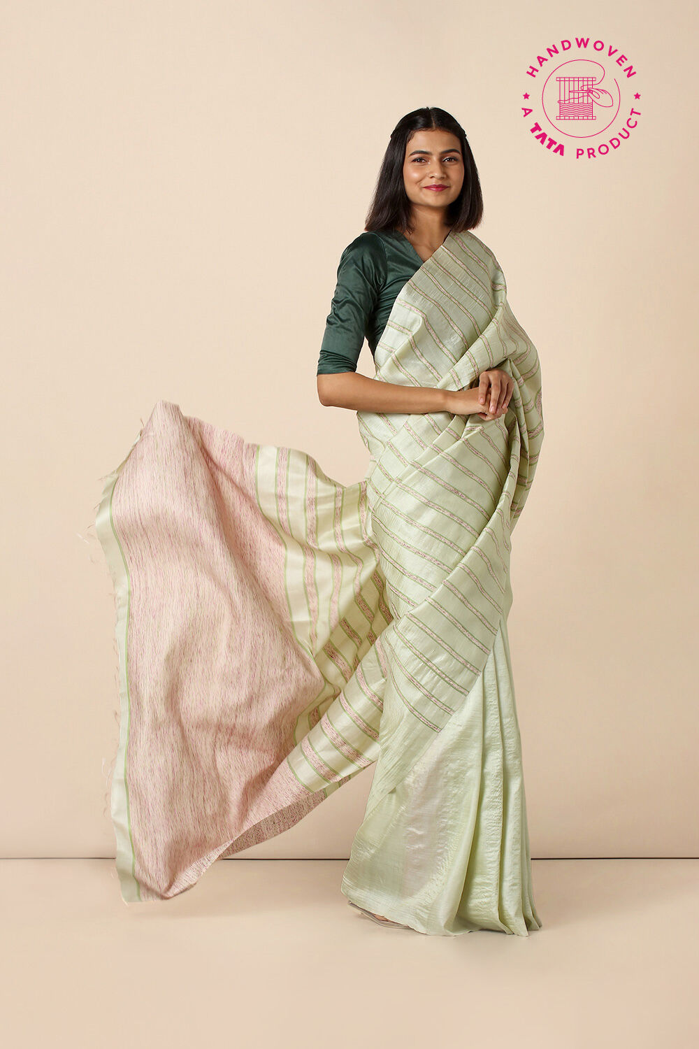 Light Green Pure Tussar Silk Woven Saree image number null