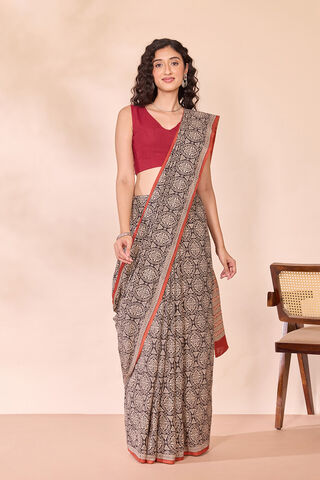 Black Rajasthan Block Printed Pure Cotton Saree thumbnail image number null