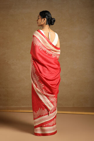 Red Pure Tussar Silk Block Printed Saree thumbnail image number null