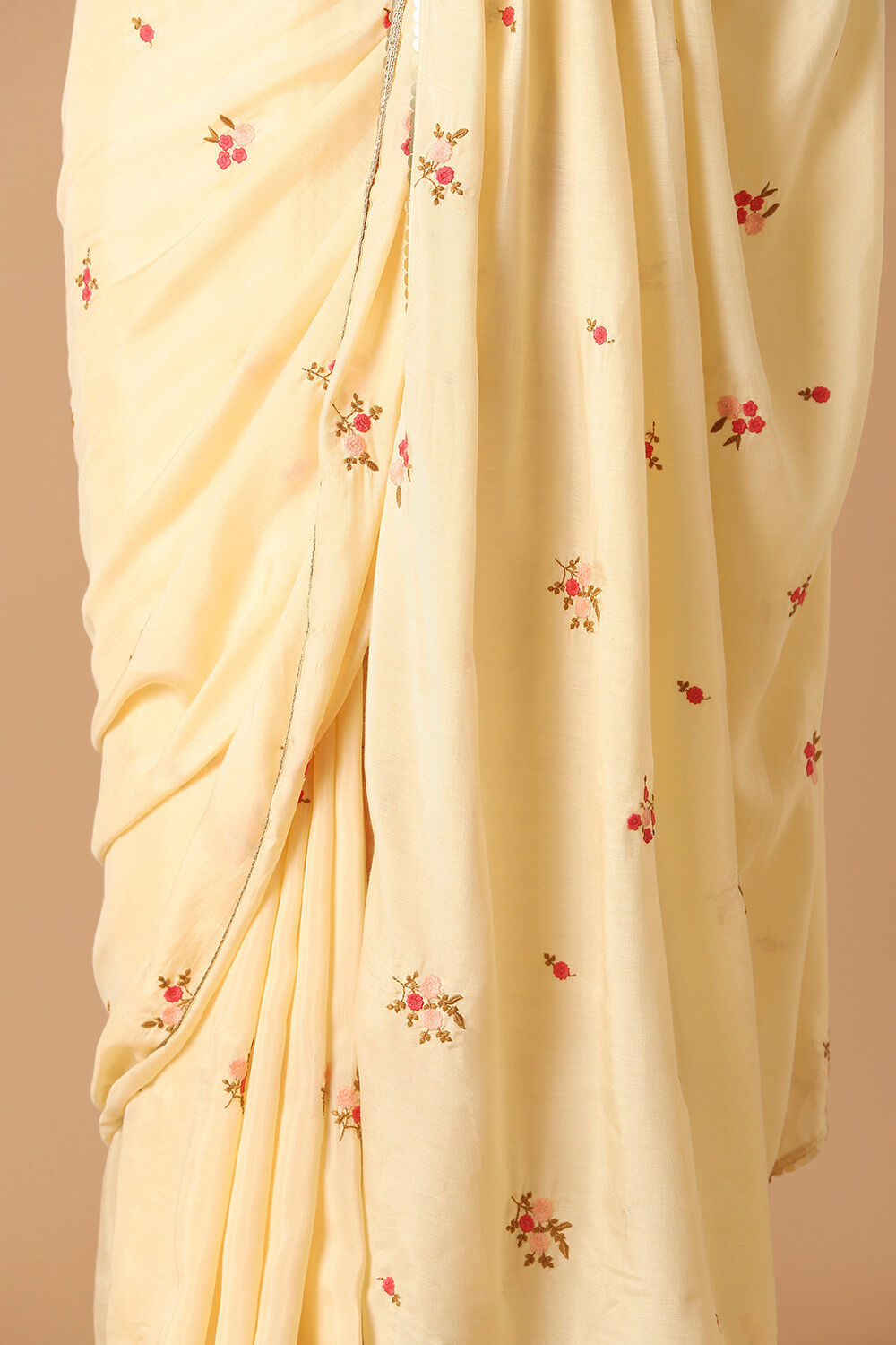 Beige Viscose Embroidered Saree image number null