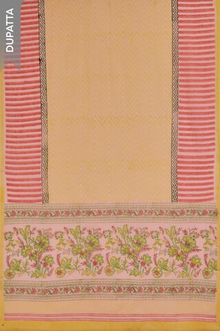 Light Pink Pure Cotton Printed Sanganeri Unstitched Suit Set thumbnail image number null