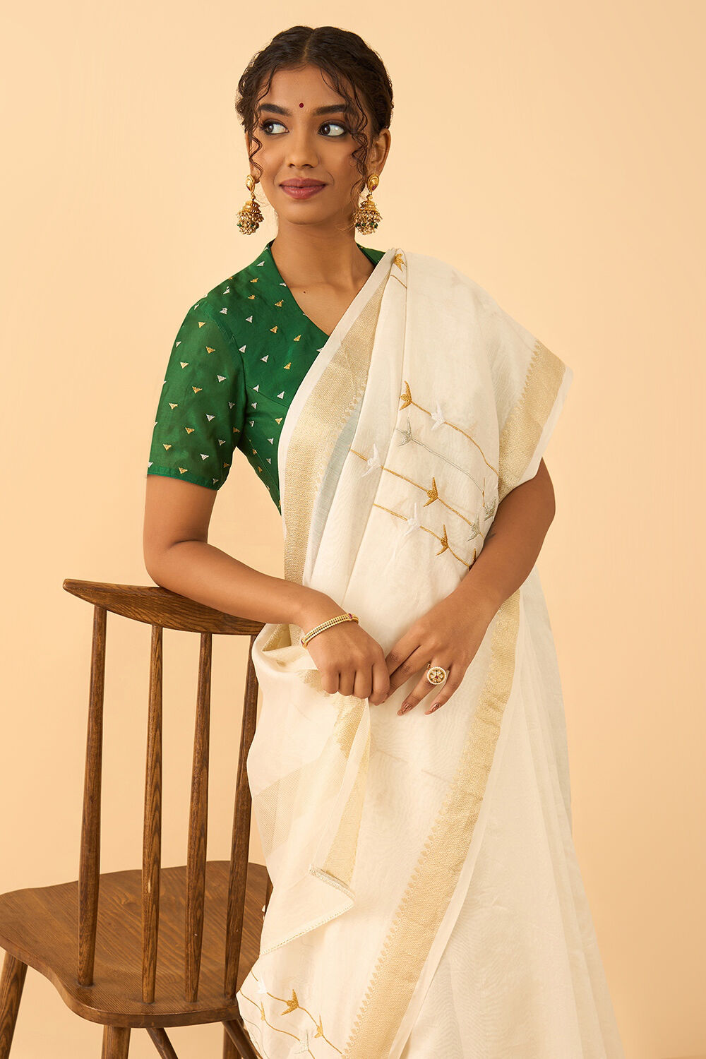 Off White Pure Silk Cotton Embroidered Saree image number null