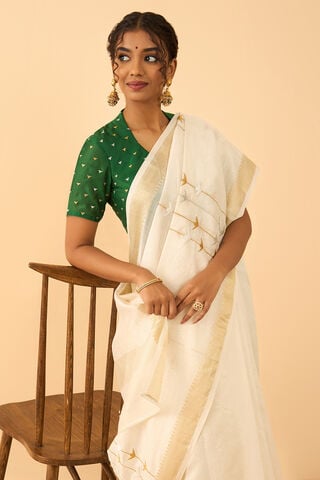 Off White Pure Silk Cotton Embroidered Saree thumbnail image number null