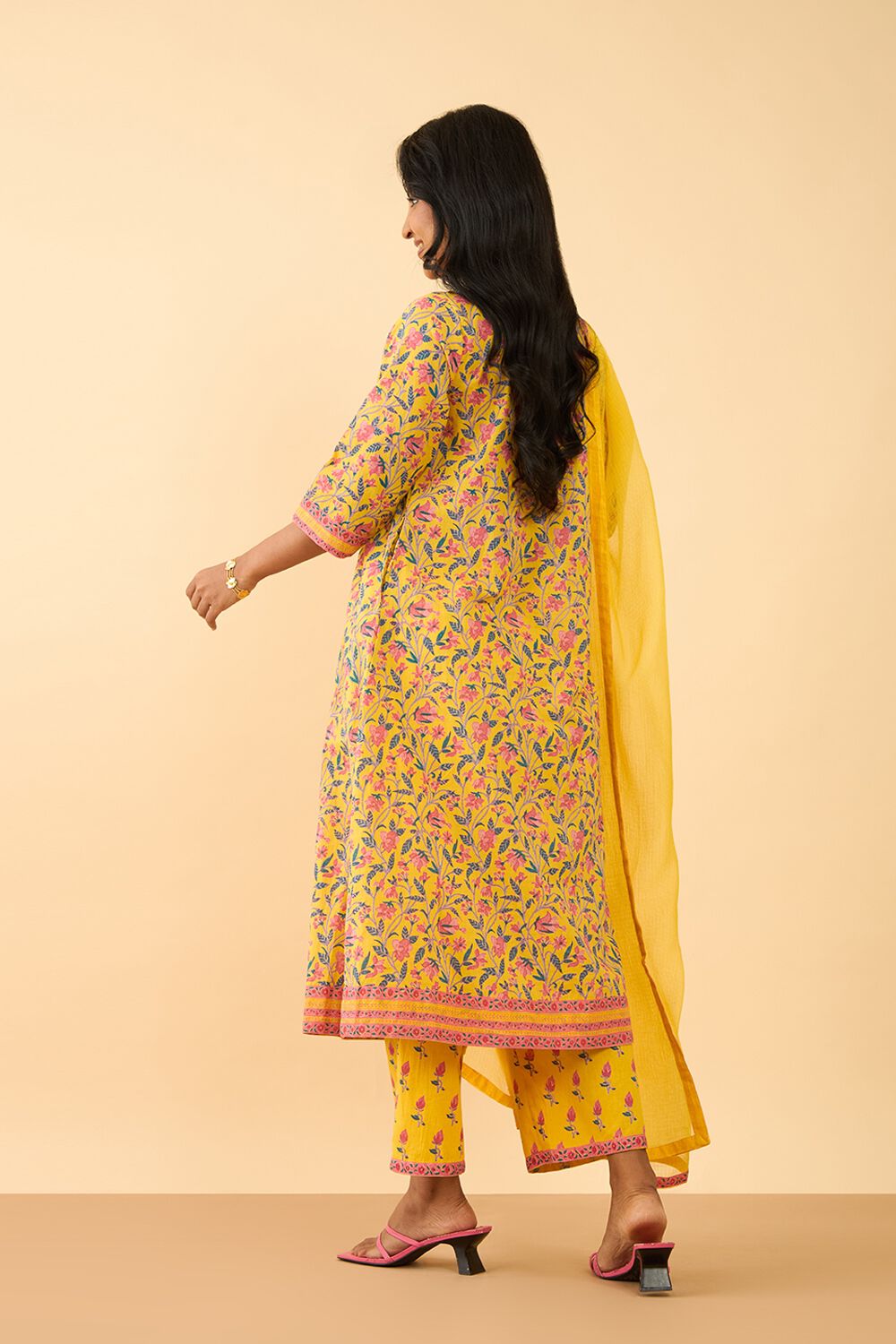 Yellow Screen Printed Pure Cotton Kurta Set image number null