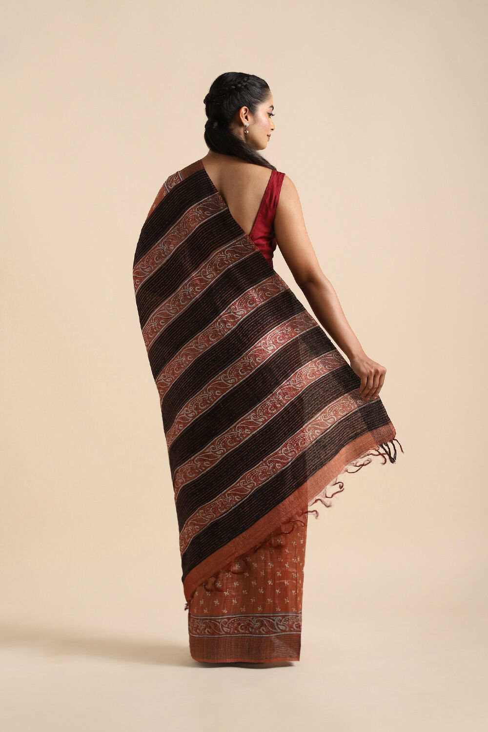 Brown Pure Tussar Printed Saree image number null