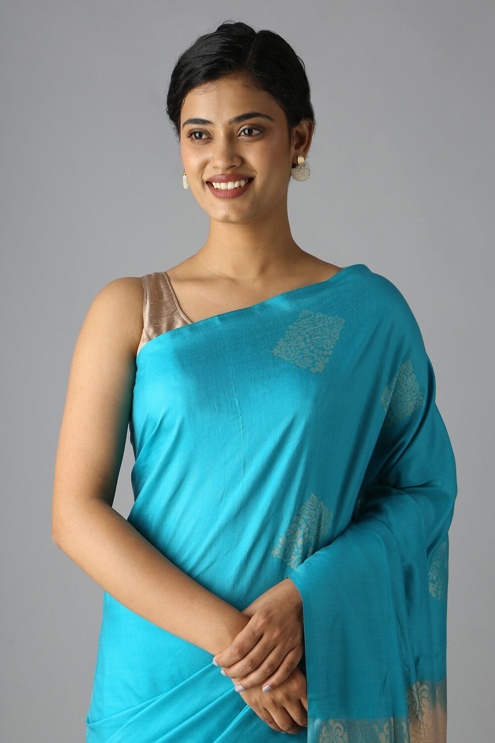 Light Blue Pure Silk Tencel South Saree image number null