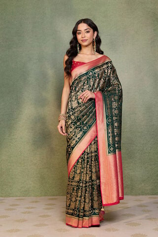 Green Woven Viscose Satin Saree thumbnail image number null