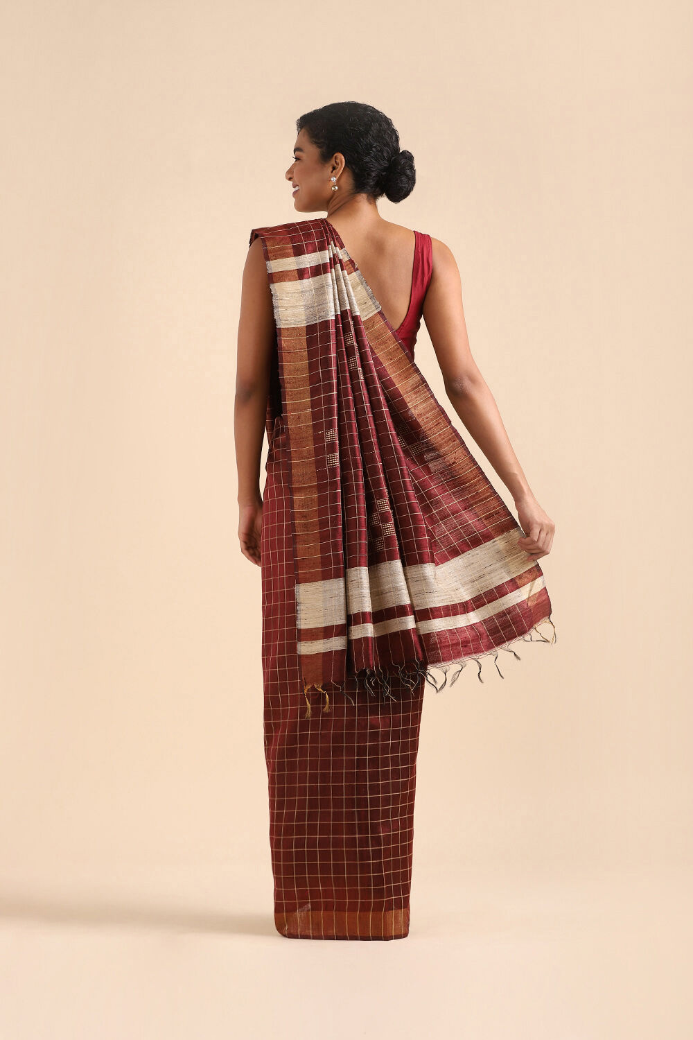 Dark Red Pure Tussar Silk Bhagalpuri Saree image number null
