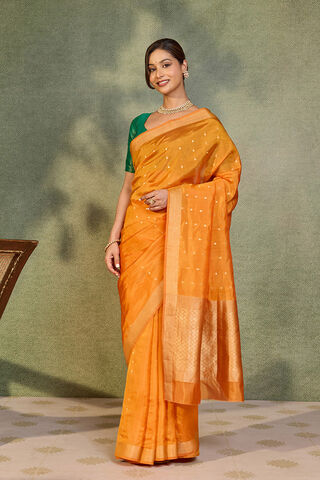 Orange Silk Viscose Cutwork Banaras  Saree thumbnail image number null