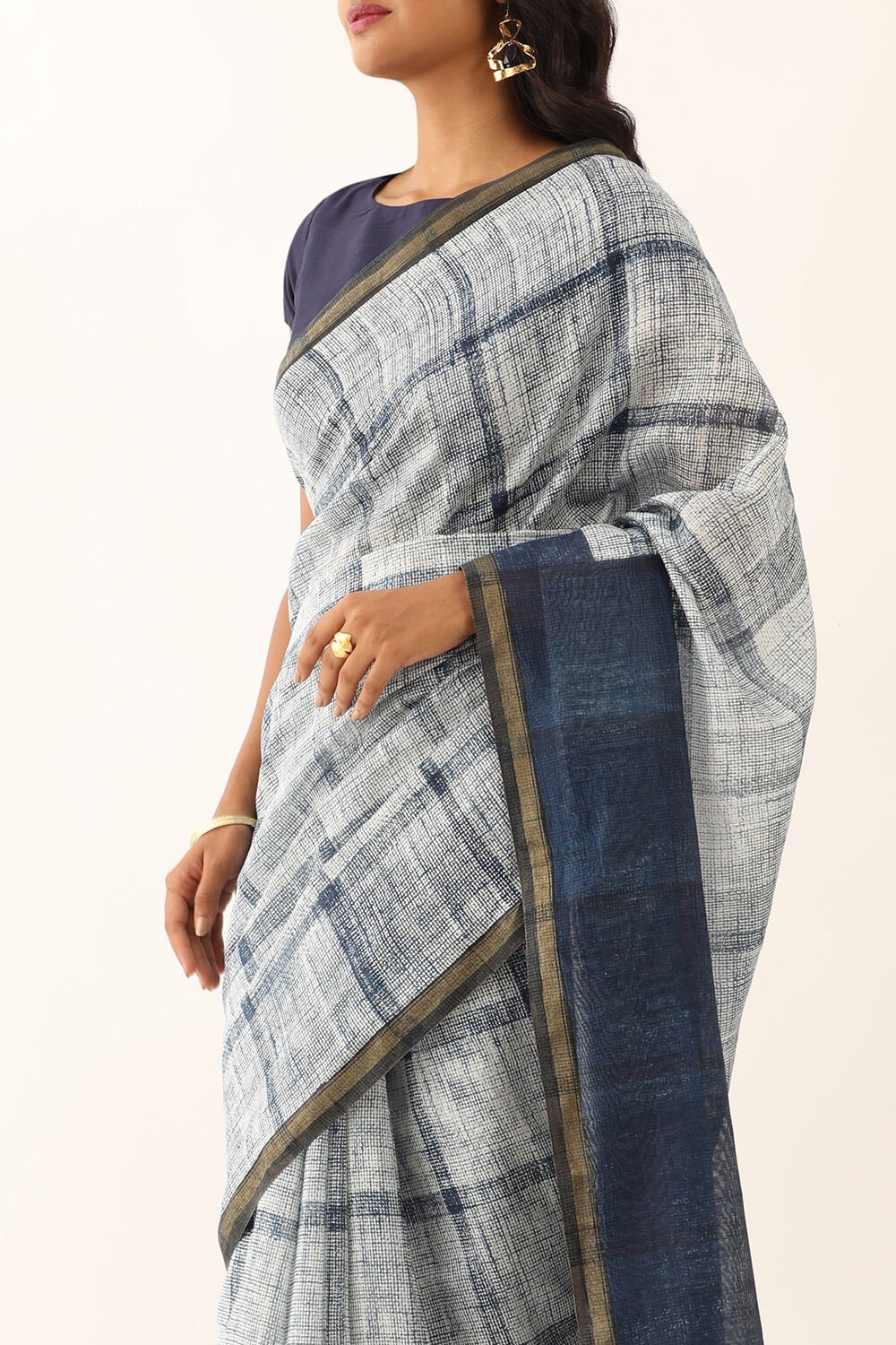 Light Blue Pure Silk Cotton Block Printed Saree image number null
