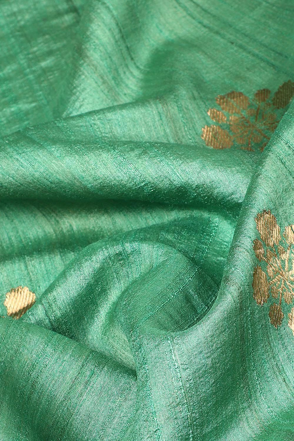 Green Pure Silk Tussar Chanderi Saree image number null