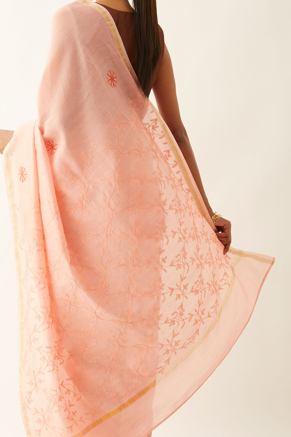Light Pink Pure Silk Cotton Chikankari Saree image number null