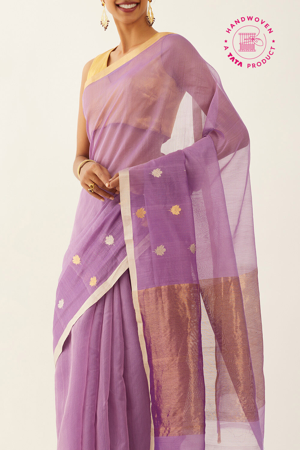 Purple Pure Silk Cotton Chanderi Saree image number null