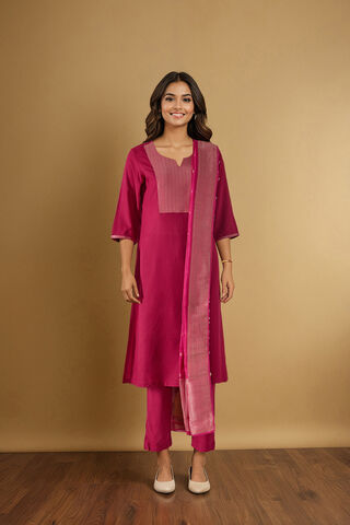 Dark Pink Pure Viscose Brocade Kurta Set thumbnail image number null