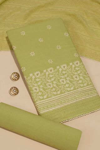 Green Pure Cotton Embroidered Unstitched Suit Set