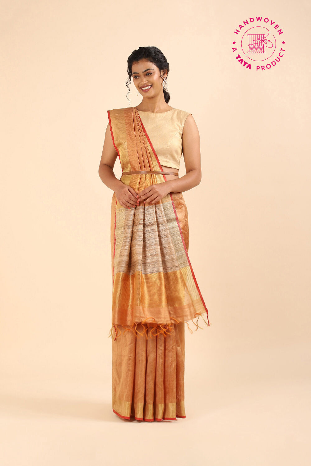 Light Orange Pure Tussar Silk Bhagalpuri Saree image number null
