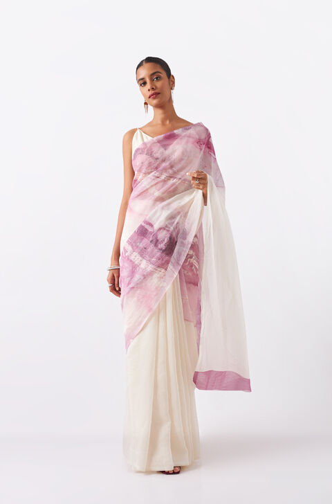 Pink Pure Silk Cotton Digital Printed Saree