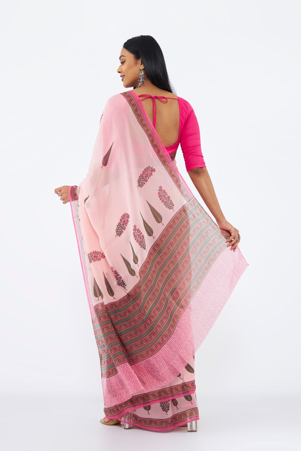 Pink Viscose Organza Printed Saree image number null