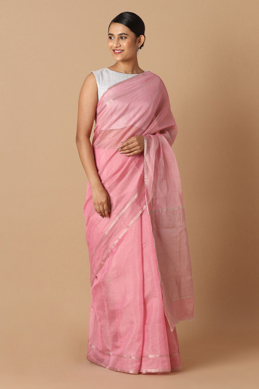 Light Pink Pure Cotton Tissue Chanderi Saree image number null