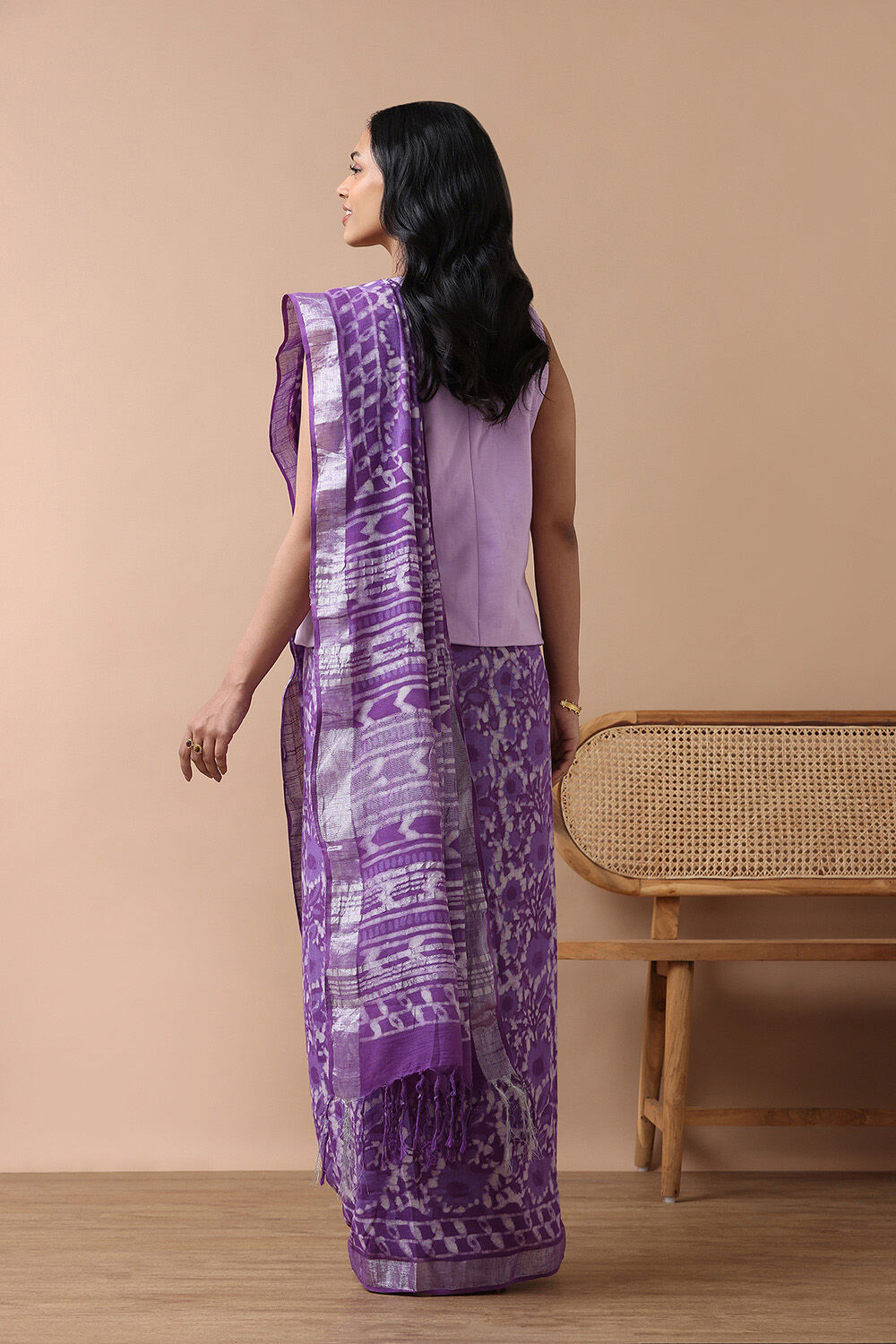 Light Violet Cotton Viscose Rajasthan Block Printed Saree image number null