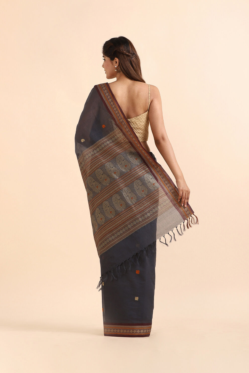 Grey Pure Cotton South Saree image number null