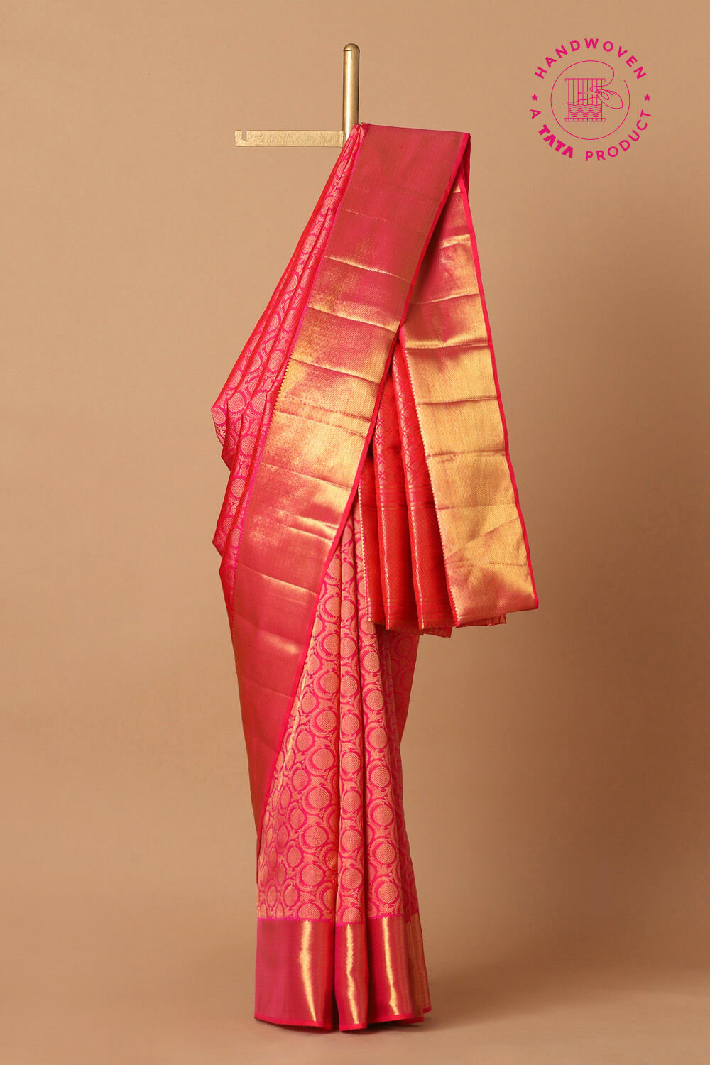 Flamingo Pink Pure Silk Kanjivaram Saree image number null