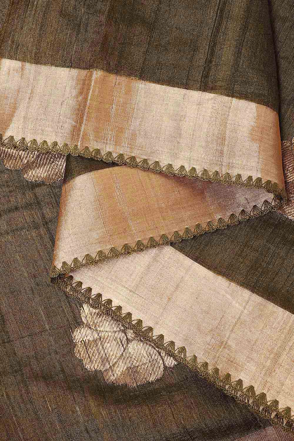 Brown Pure Silk Tussar Printed Saree image number null