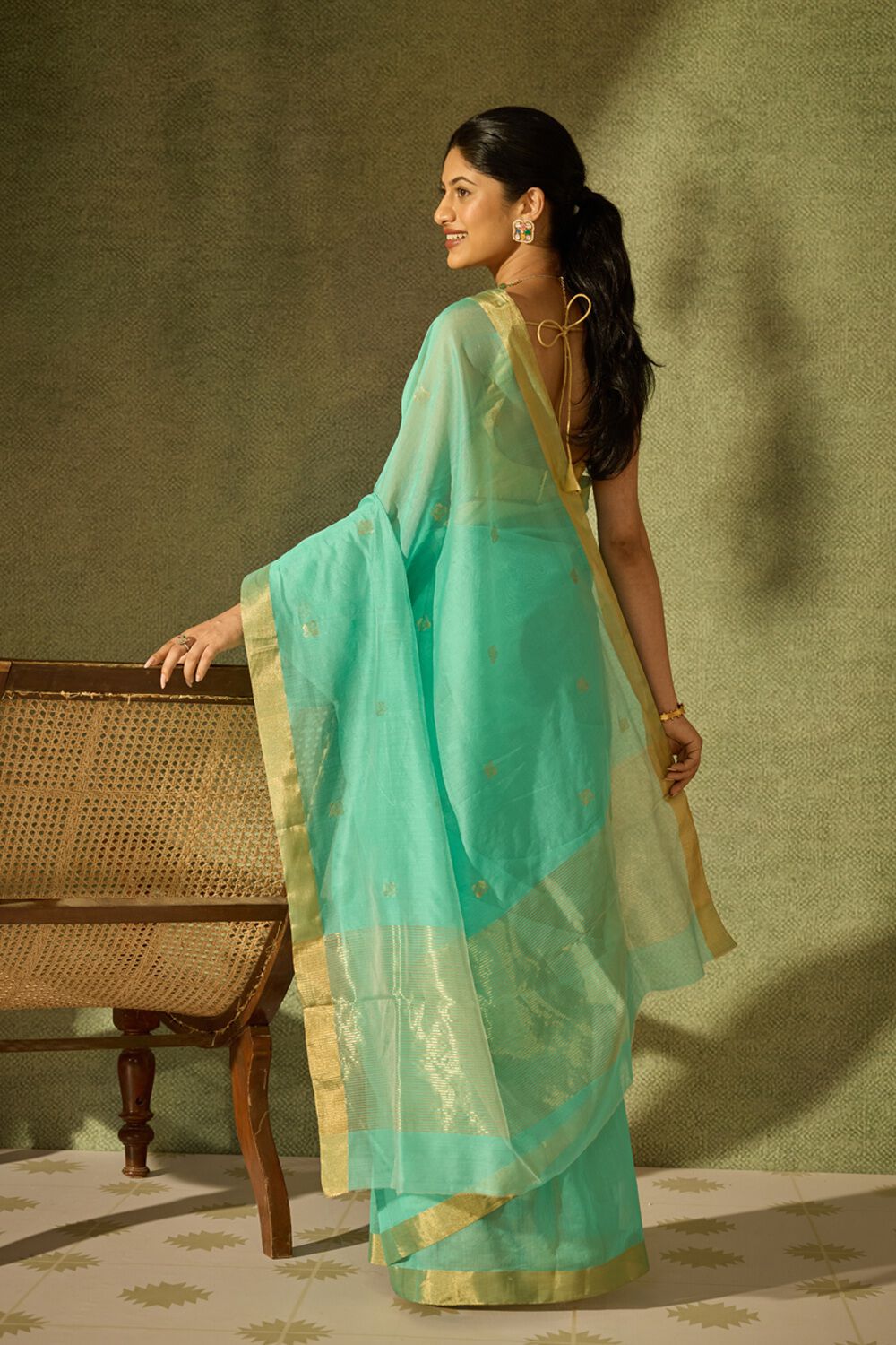 Light Green Woven Pure Silk Cotton Chanderi Saree image number null