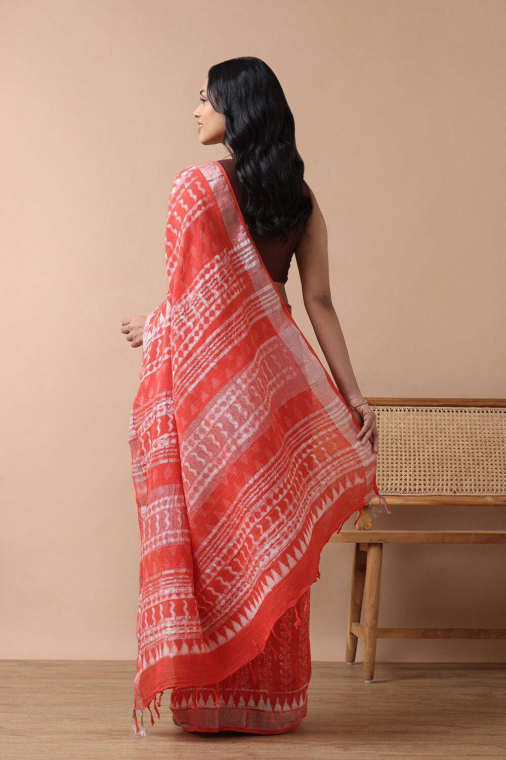 Light Red Cotton Viscose Rajasthan Block Printed Saree image number null