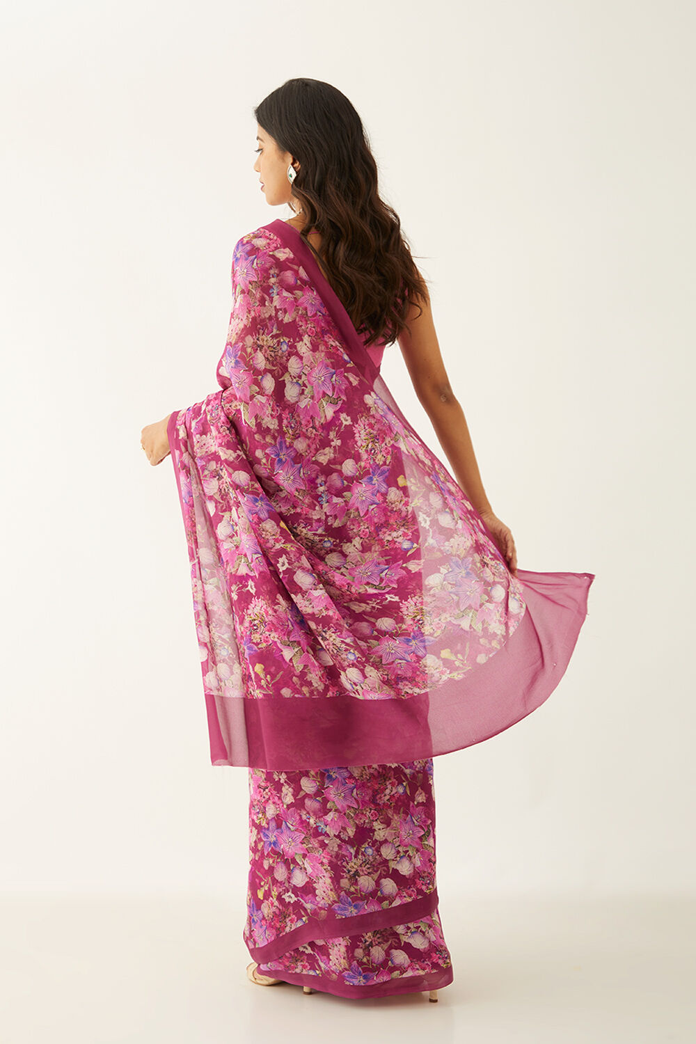 Purple Viscose Crepe Digital Print Saree image number null
