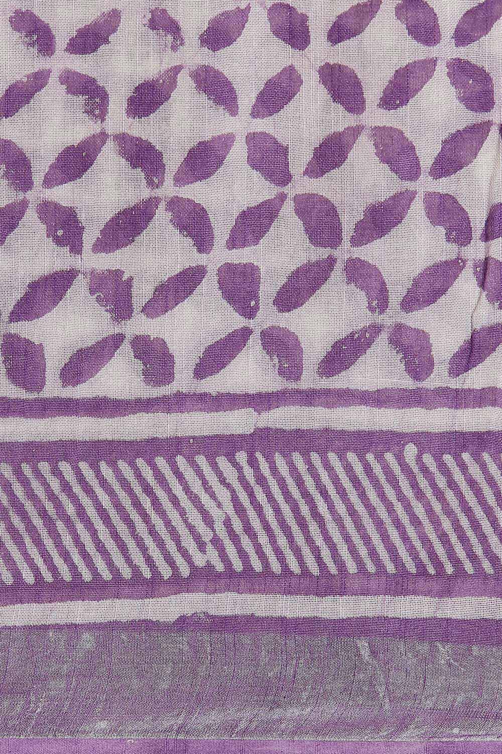 Violet Pure Cotton Linen Bagru Printed Saree image number null