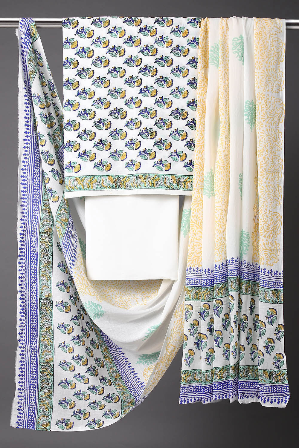 White Block Printed Cotton Suit image number null