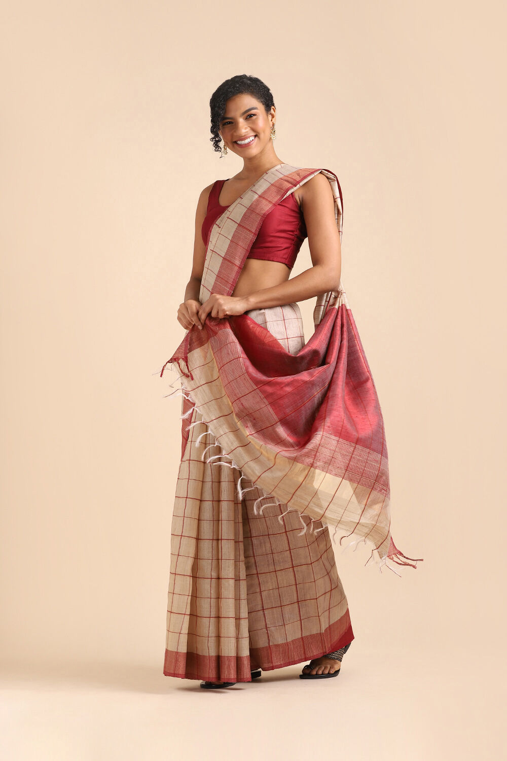 Red Pure Tussar Silk Bhagalpuri Saree image number null