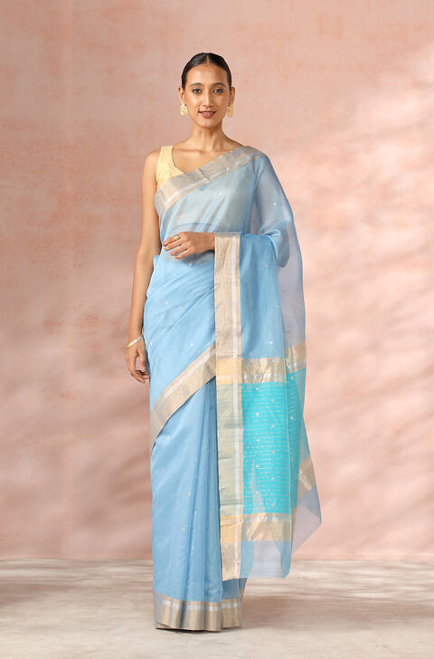 Light Blue Chanderi Pure Silk Cotton Woven Saree