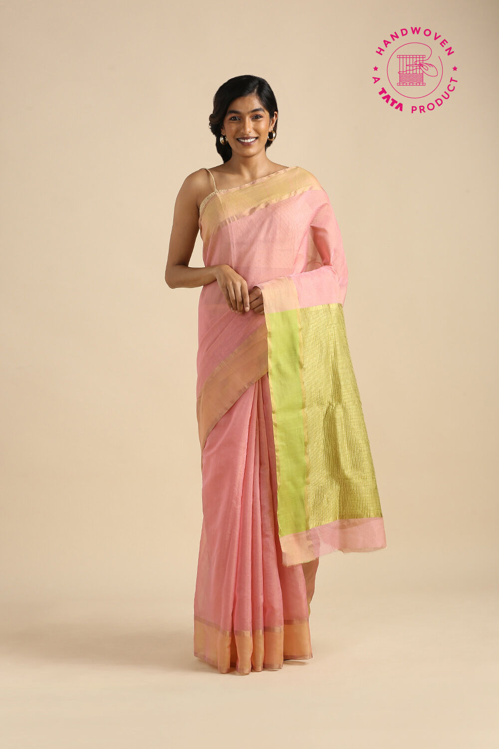 Light Pink Pure Cotton Tissue Chanderi Saree image number null