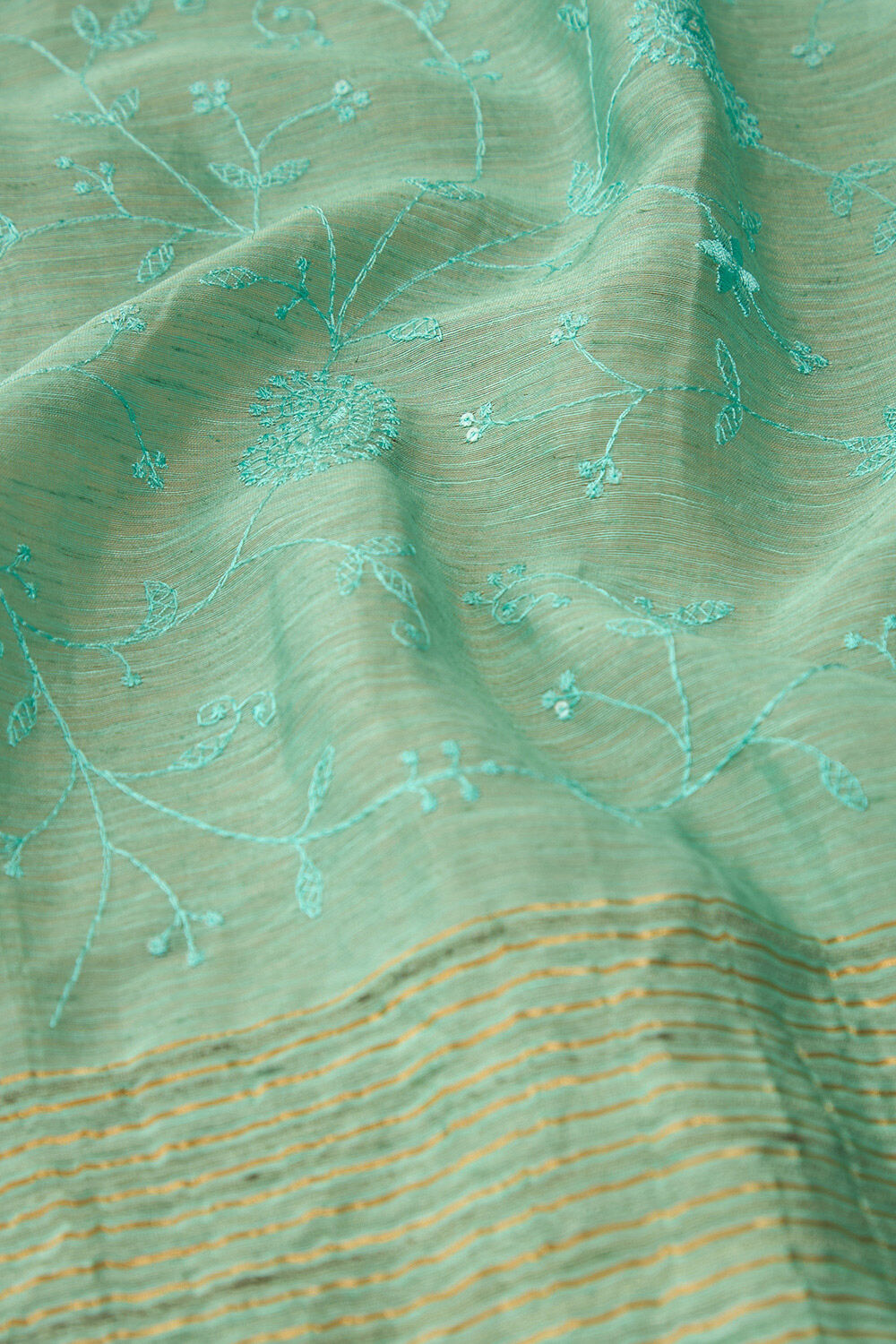 Light Green Bhagalpur Pure Silk Linen Embroidered Saree image number null