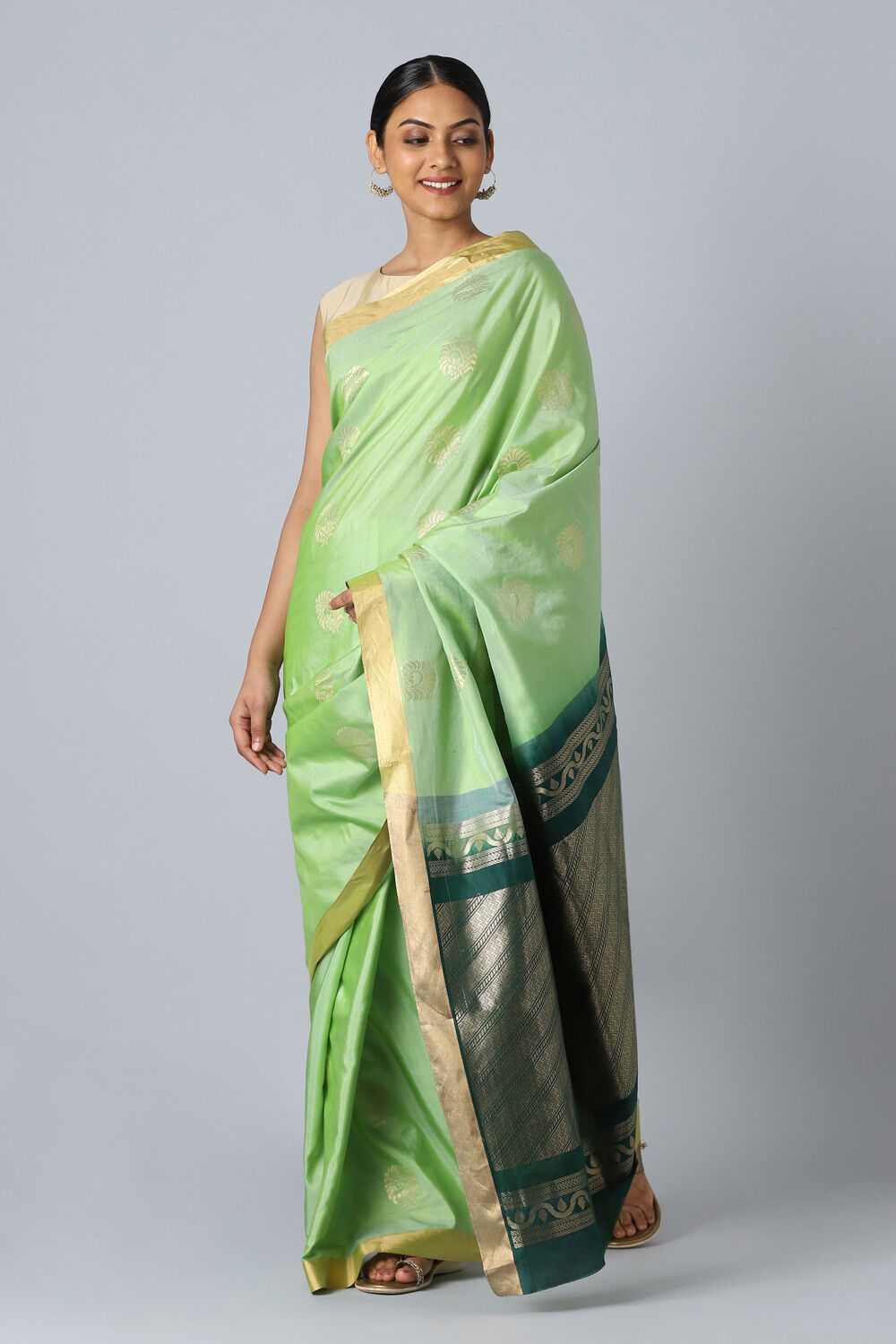 Light Green Pure Silk Tencel South Saree image number null